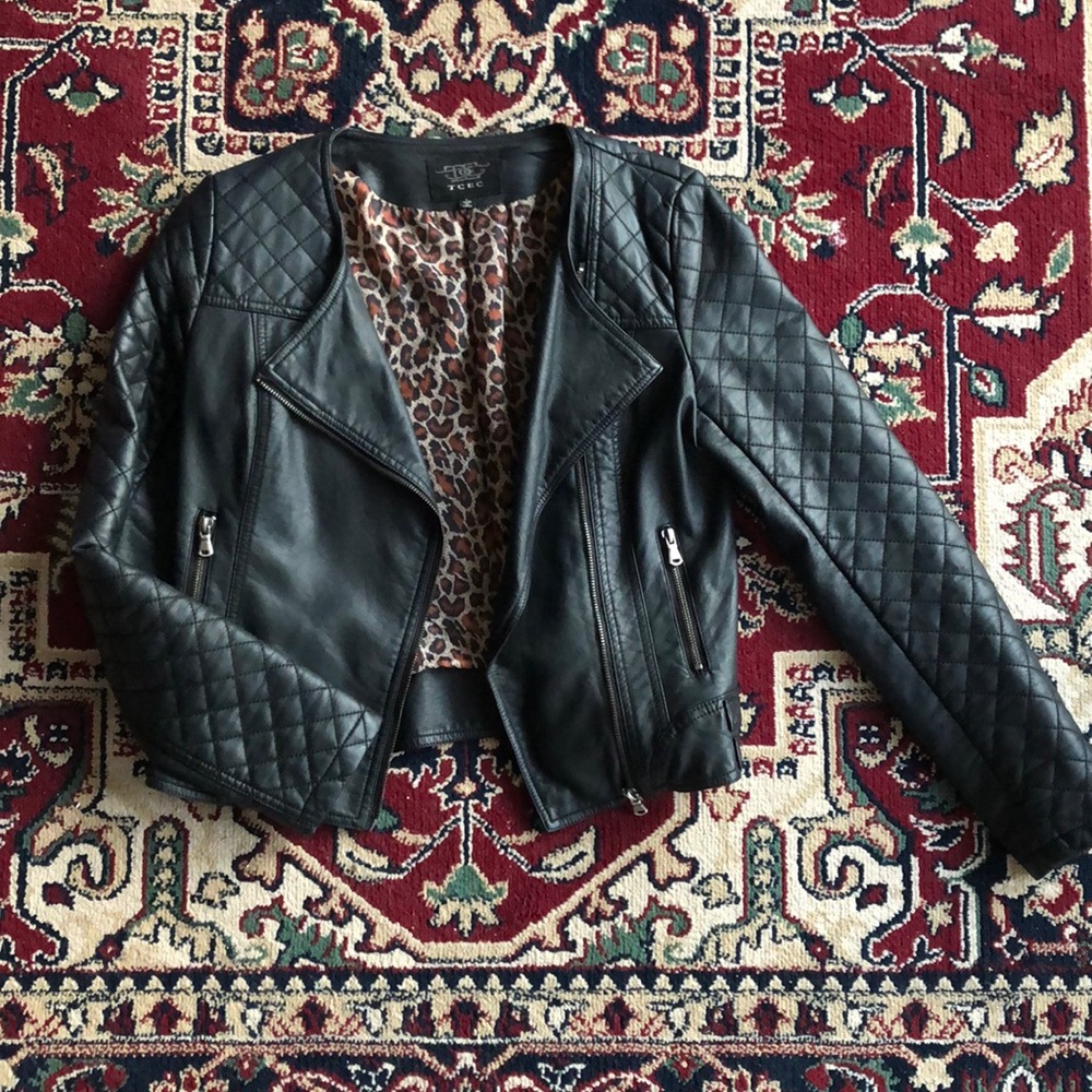 Quilted Faux Black Leather Jacket